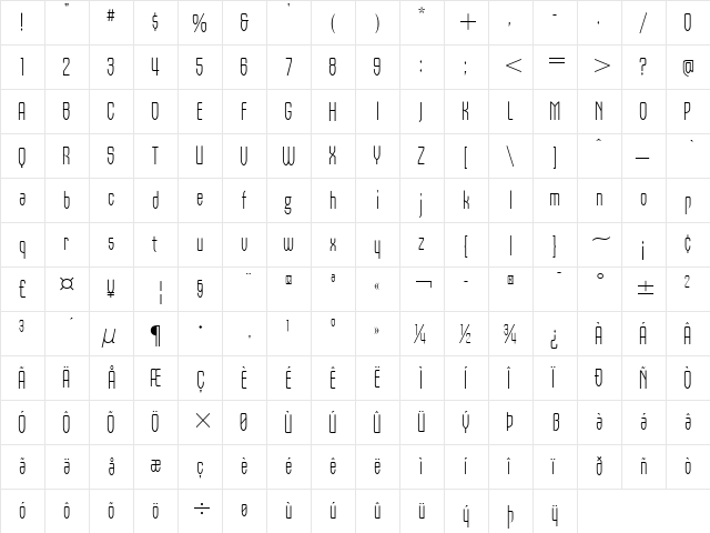 Orbon ITC Light  glyph index