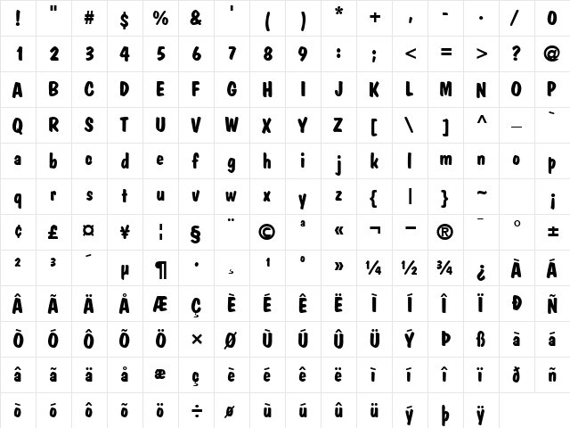 JargonSSK Bold  glyph index