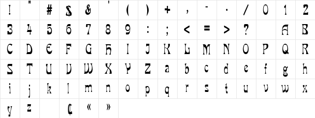 VanVeenCondensed Regular  glyph index