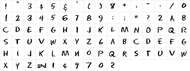 Eraser Dust  glyph index