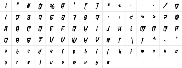 VTC Bad DataTrip Bold Italic  glyph index