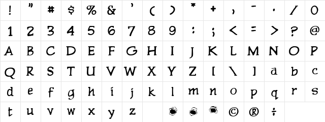 CC Pulp Fiction Medium  glyph index