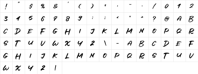 Black Wipe Regular  glyph index