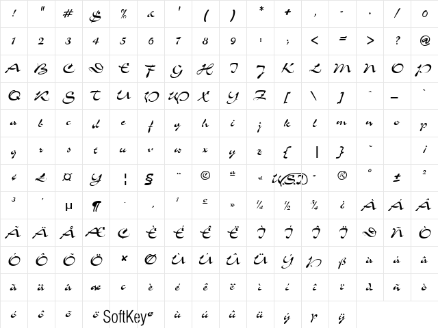 Slalom Regular  glyph index
