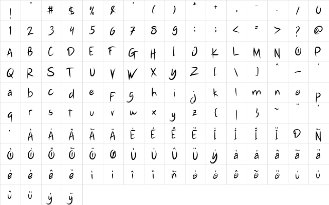 Hustle Hardcore Regular  glyph index