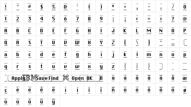 ButtonPlainFLF Regular  glyph index