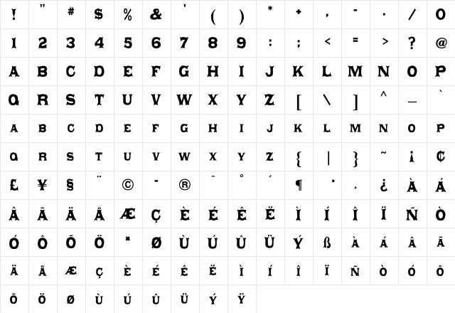 LHF Amarillo Regular  glyph index