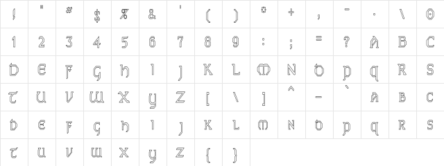 Alexco Regular  glyph index
