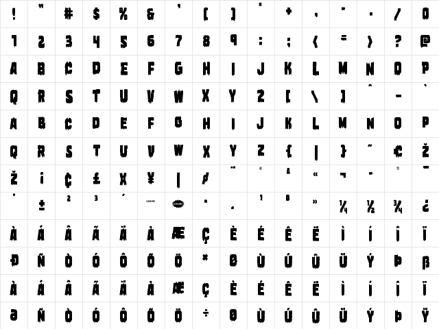 Marsh Thing Condensed Condensed  glyph index