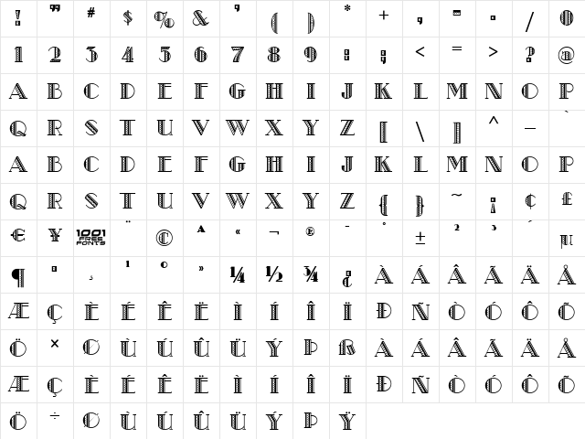 Metro Retro NF Regular  glyph index