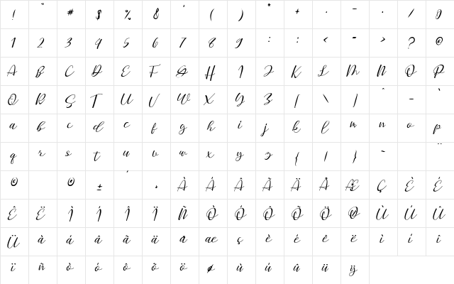 Staples Calligraphy Regular  glyph index
