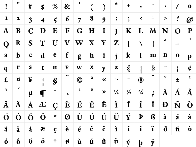 JMH Espinosa Bold  glyph index