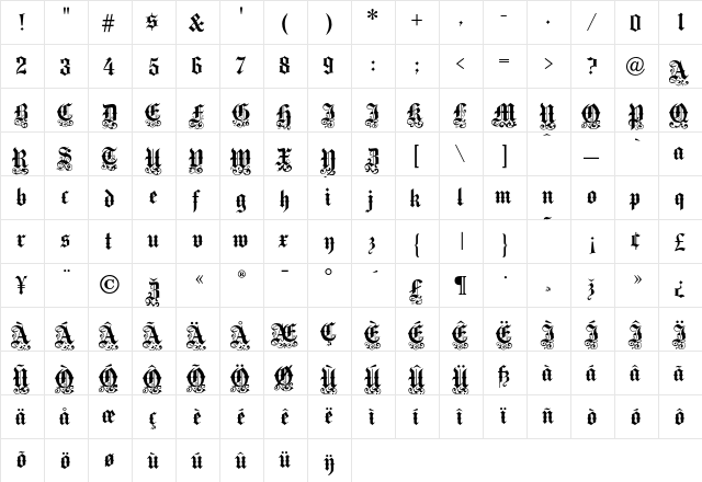 MediciText Regular  glyph index