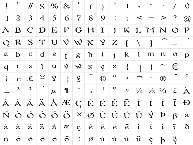 Freedom9Wide Normal  glyph index