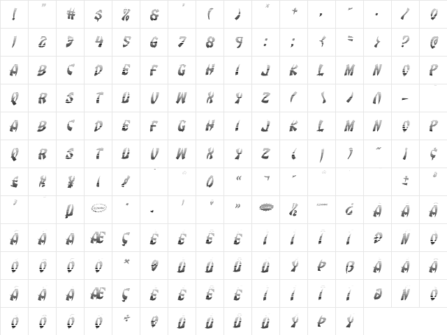 Egg Roll Gradient Italic Italic  glyph index