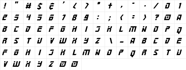 Mars Police Italic  glyph index