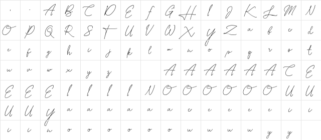 Oakline Regular  glyph index