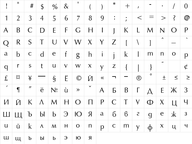 OpalB Normal  glyph index
