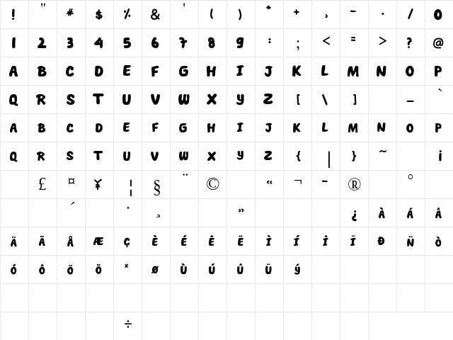 THE JACK MARRON Regular  glyph index