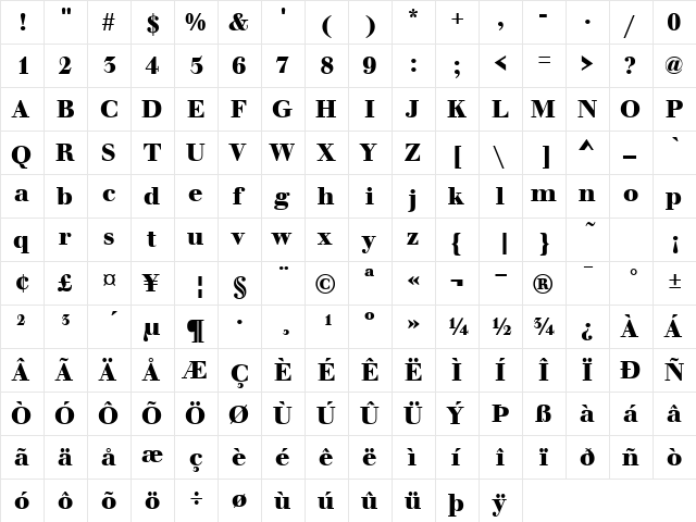 Walbaum Bold  glyph index