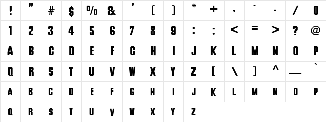 Deusex Regular  glyph index