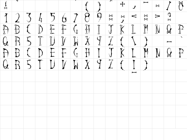 inkandbones Regular  glyph index