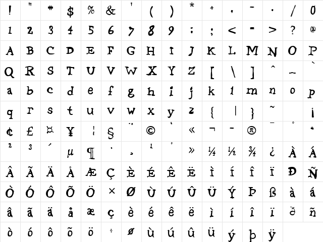 Stage Regular  glyph index