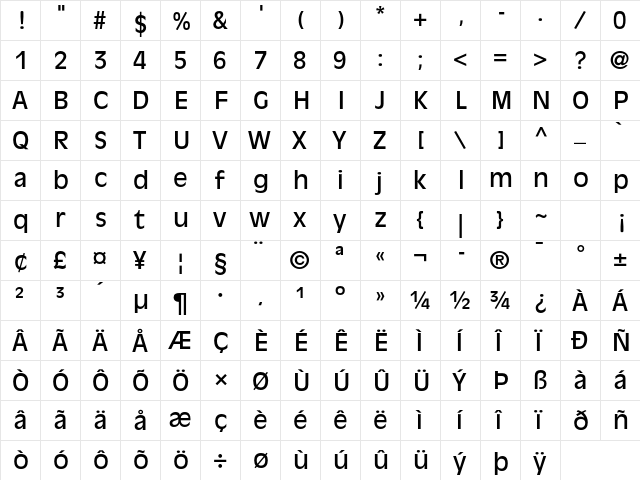 Antique Olive Std Roman  glyph index