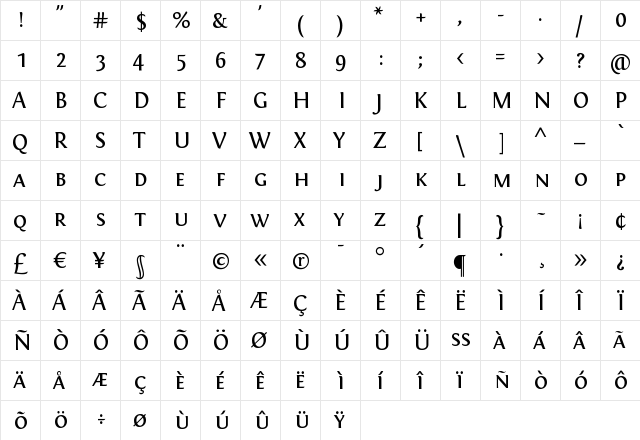Fontin SmallCaps SmallCaps  glyph index