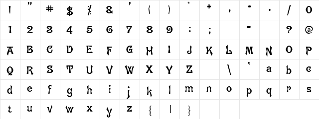 Bruges Regular  glyph index