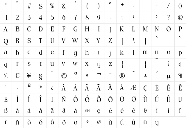 RalphBecker Regular  glyph index
