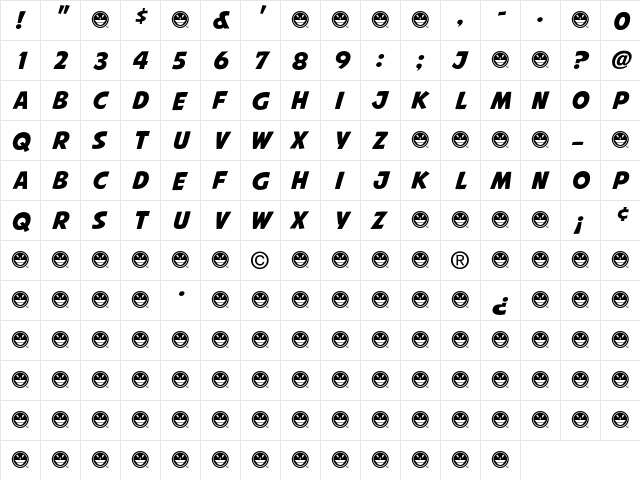 Avengeance Mightiest Avenger Regular  glyph index