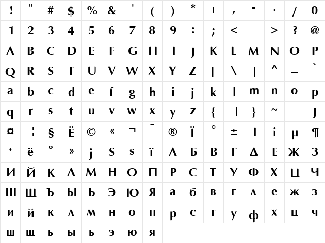 AGOpus Bold  glyph index