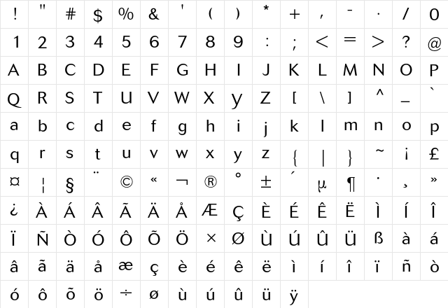 Cosmos BQ Regular  glyph index