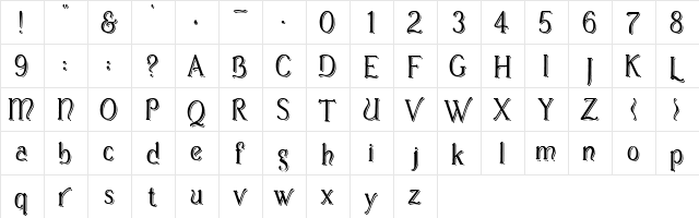 Casua_Shopsign Regular  glyph index