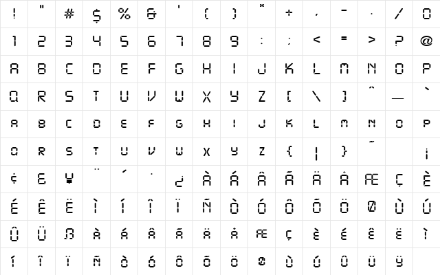Digital Display Regular  glyph index