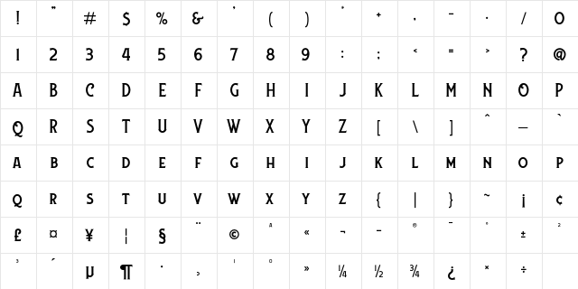 Lansdowne DEMO Regular  glyph index