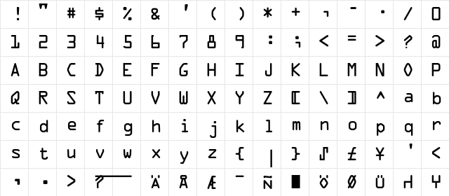 OCRA Regular  glyph index