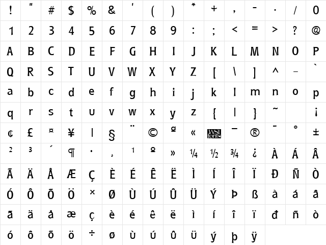 Rynders Regular  glyph index