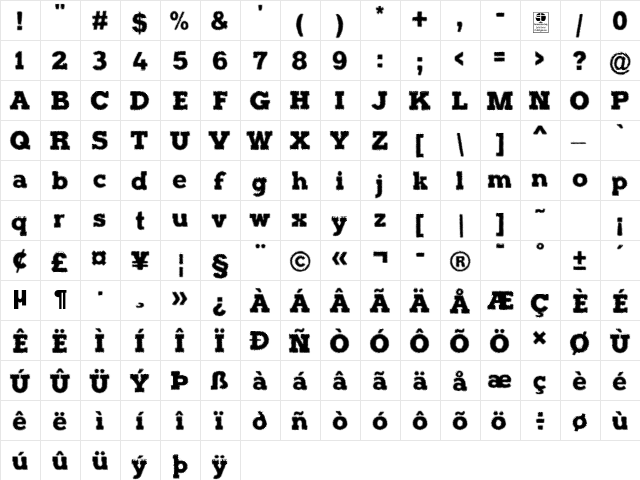 Halftone Poster Demo Regular  glyph index