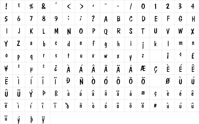 Dominican Regular  glyph index