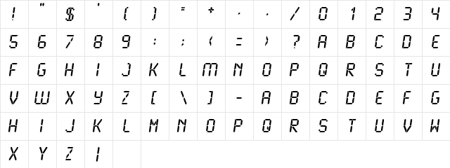 LCD2 Bold  glyph index