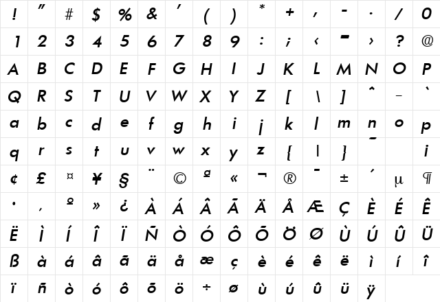 Limerick-Serial-Medium RegularItalic  glyph index