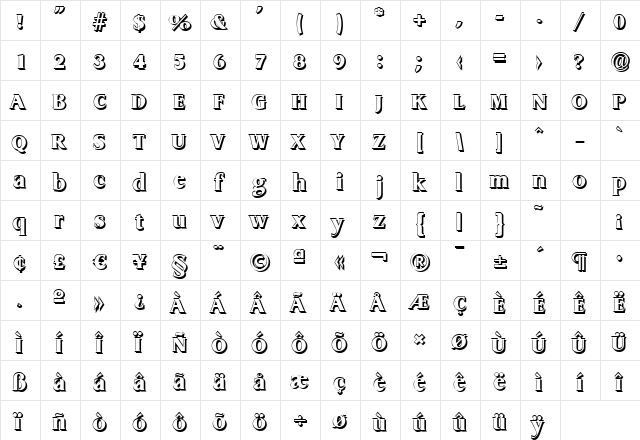 AaronBeckerShadow-Heavy Regular  glyph index