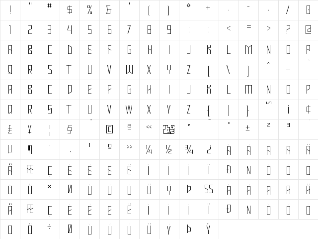 Mastodon Hairline Regular  glyph index