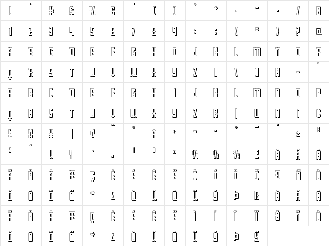 Young Patriot 3D Regular  glyph index