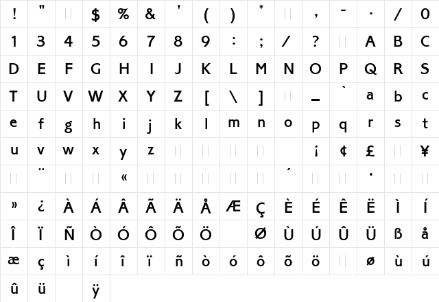 Corinthian Medium LET Plain  glyph index