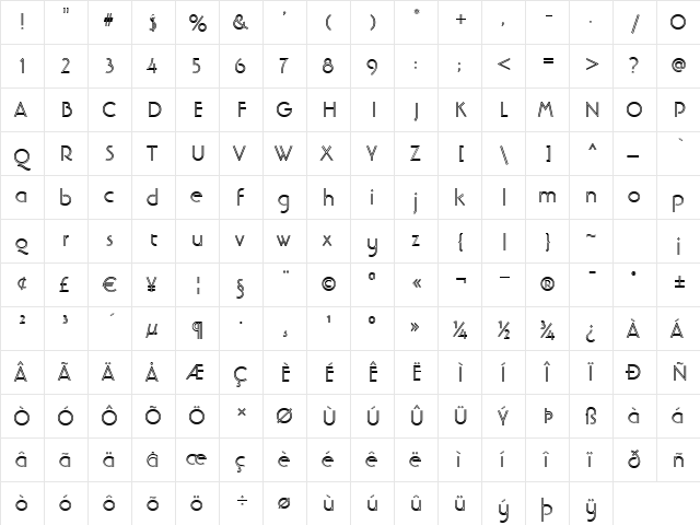 Banjoman Open Regular  glyph index