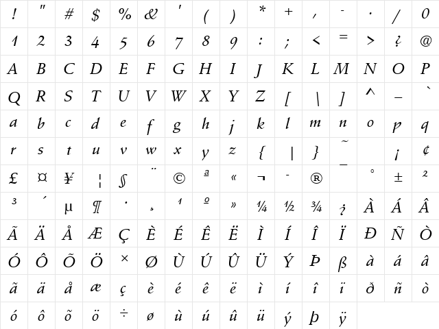SchneidlerAmaTMed Italic  glyph index