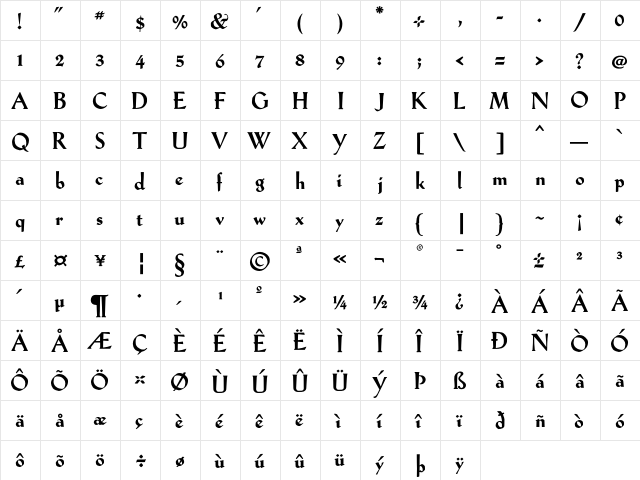 Eva Regular  glyph index
